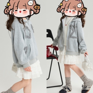 小细节满满 120-170女童春季连帽拉链卫衣五角星百褶花边点缀外套