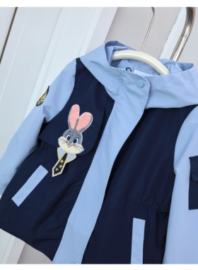 潮流炸街 时髦兔子警官女中大童连帽外套 可收腰拼色中长款防风衣