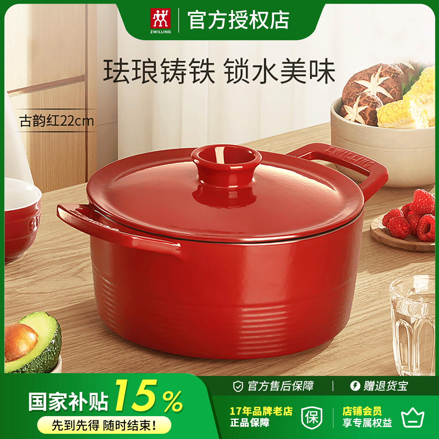 双立人龙系列珐琅锅铸铁锅炖锅家用厨房汤煲汤锅焖烧锅22/26cm