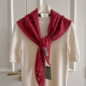 韩国复古镂空含羊毛三角披肩女秋冬洋气护颈针织小围巾系脖子围脖