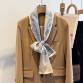 装 2025春季 饰 印花双层细窄装 饰小领巾搭配衬衫 新款 长条丝巾女韩版