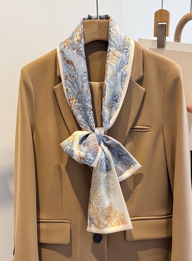 2025春季新款长条丝巾女韩版印花双层细窄装饰小领巾搭配衬衫装饰