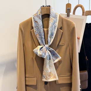 新款 装 长条丝巾女韩版 饰小领巾搭配衬衫 饰 印花双层细窄装 2025春季