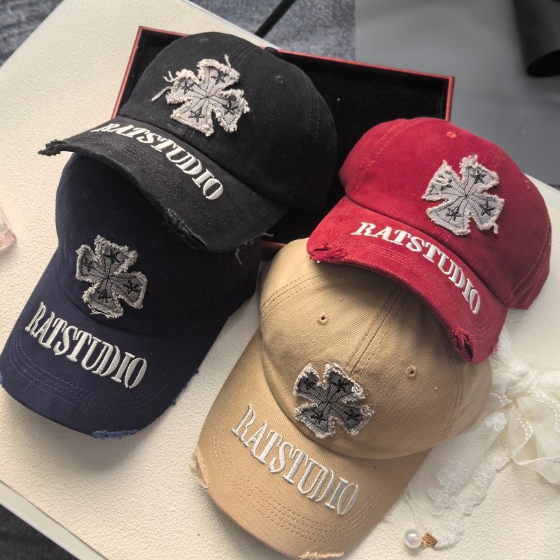 韩版四季百搭黑色软顶做旧破洞刺绣棒球帽情侣同款显脸小鸭舌帽子