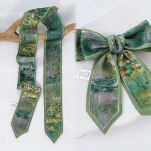 春夏季百搭绿色显气质丝巾女小长条女发带绑包包带装饰领巾配衬衣