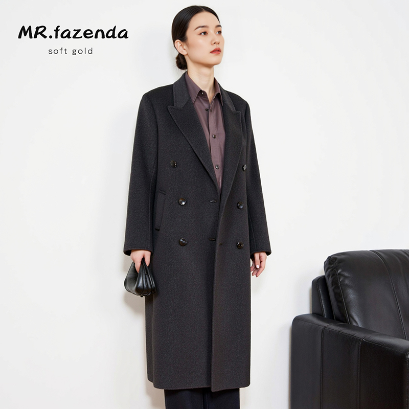 戗驳领过膝长款双面绵羊绒大衣女