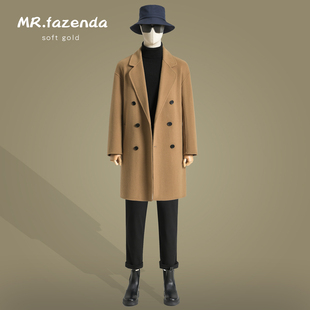 秋冬双面绵羊绒大衣男宽松落肩双排扣羊毛呢子外套反季中长款风衣