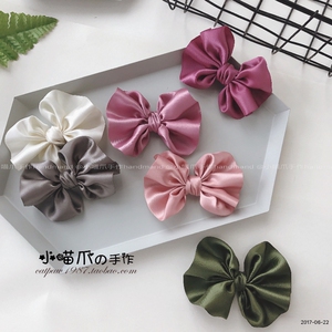 小喵爪手作原创高级宽丝带手工百褶复古蝴蝶结儿童淑女风发夹边夹