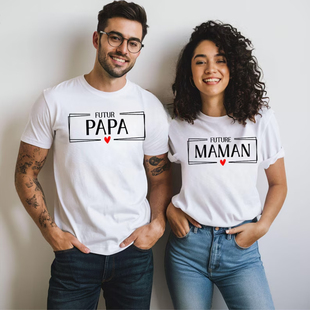 Papa Shirts情人节服装 Maman 纯棉宽松准父母T恤 Couple Future