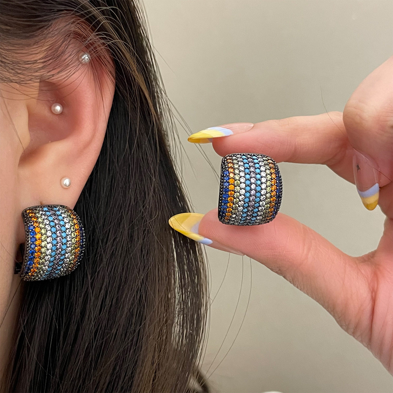 重工彩钻C形耳扣925银针新款时尚简约几何耳环小众设计感百搭耳饰,饰品/流行首饰/时尚饰品新,耳环,淘宝优惠券,粉丝福利购,淘宝优惠卷