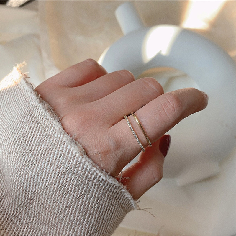 韩国东大门双排钻简约开口戒指饰品食指环网红戒指女戒指