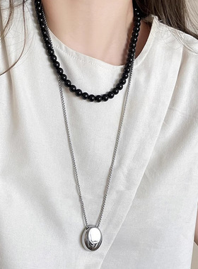 新款冷淡风光面大水滴吊坠钛钢项链女高级感锁骨链轻奢百搭毛衣链