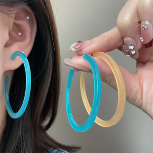 韩国C形大圈亚克力耳环女S925银针几何圆圈耳钉耳圈时尚 休闲耳饰