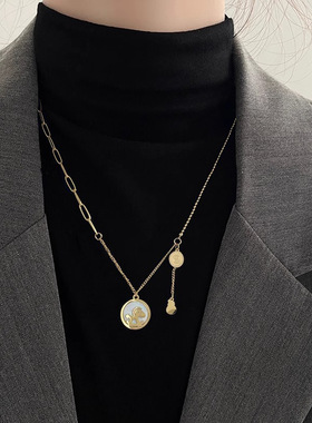 马上有钱项链！2026新款贝母锁骨链时尚气质小众设计感毛衣链子潮