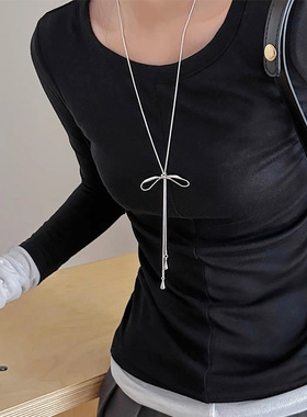 韩系时尚简约蝴蝶结流苏项链新款轻奢超绝慵懒百搭挂脖高级小配饰