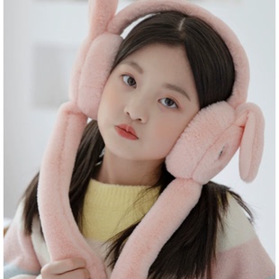 儿童刺绣款保暖耳罩兔耳朵会动3-15岁通用可爱耳套冬季耳包护耳朵