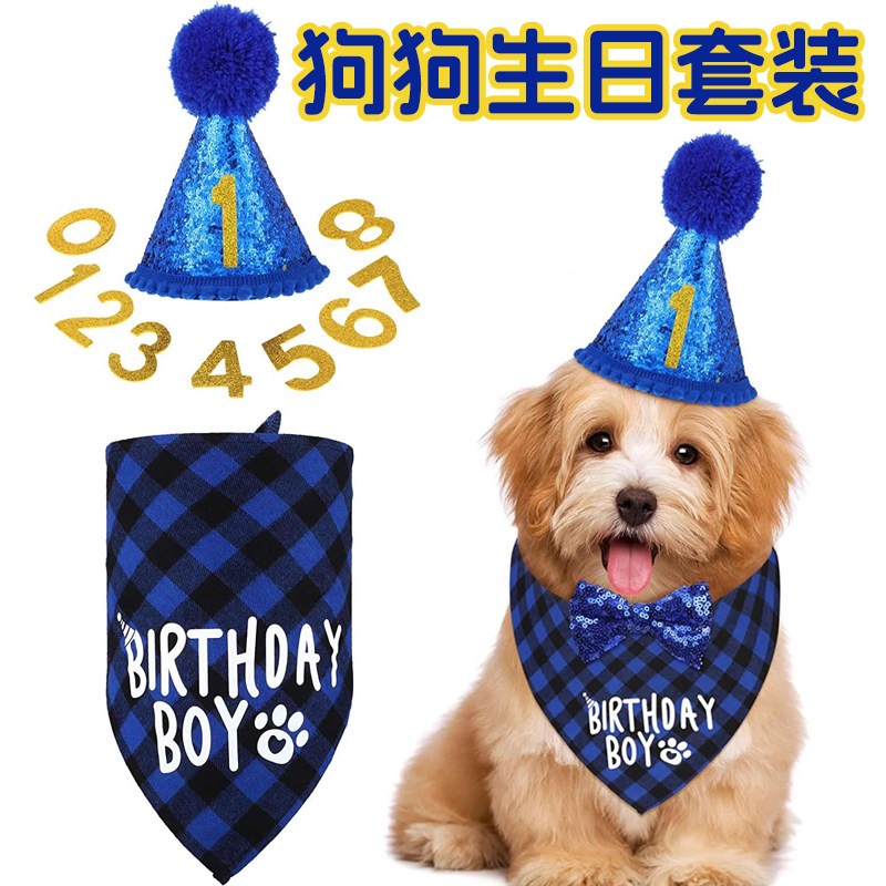 狗狗生日帽套装新款狗狗三角巾生日口水巾派对帽子宠物配饰宠物