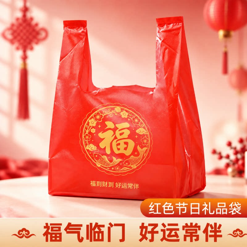 加厚福字红色喜庆塑料袋结婚满月礼品塑料袋家有喜事马夹袋