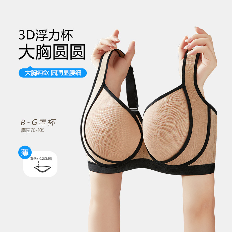 软钢圈薄款大码无痕内衣 70DC75G80I85J90H95G100F105E大胸文胸罩