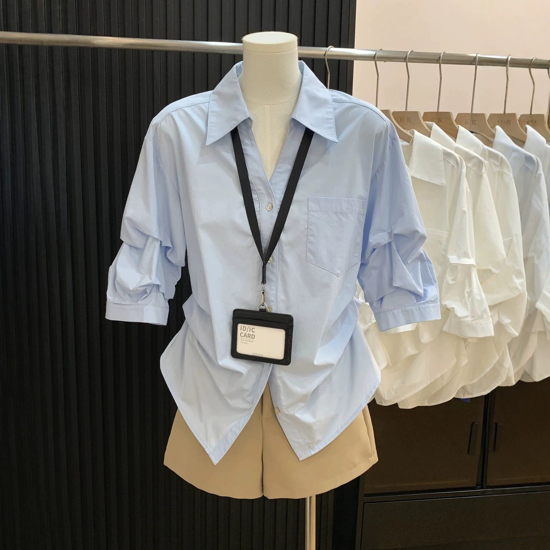 韩版宽松休闲衬衫女春夏新款收腰显瘦气质翻领上衣百搭长袖衬衣