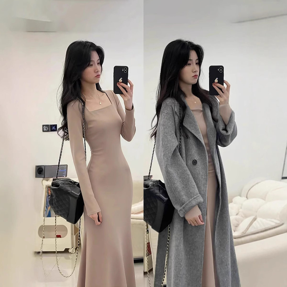 早秋冬季法式针织包臀长裙子巨好看大衣内搭步步生莲鱼尾连衣裙女