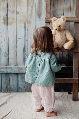 纯亚麻女童长袖衬衫刺绣亚麻衬衫