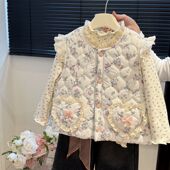 女童秋冬款 休闲外穿碎花马甲宝宝洋气上衣外套 加绒马甲儿童春秋装