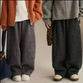 纯色休闲百搭运动裤 亲子款 秋冬新款 2026中大儿童保暖加绒弯刀裤