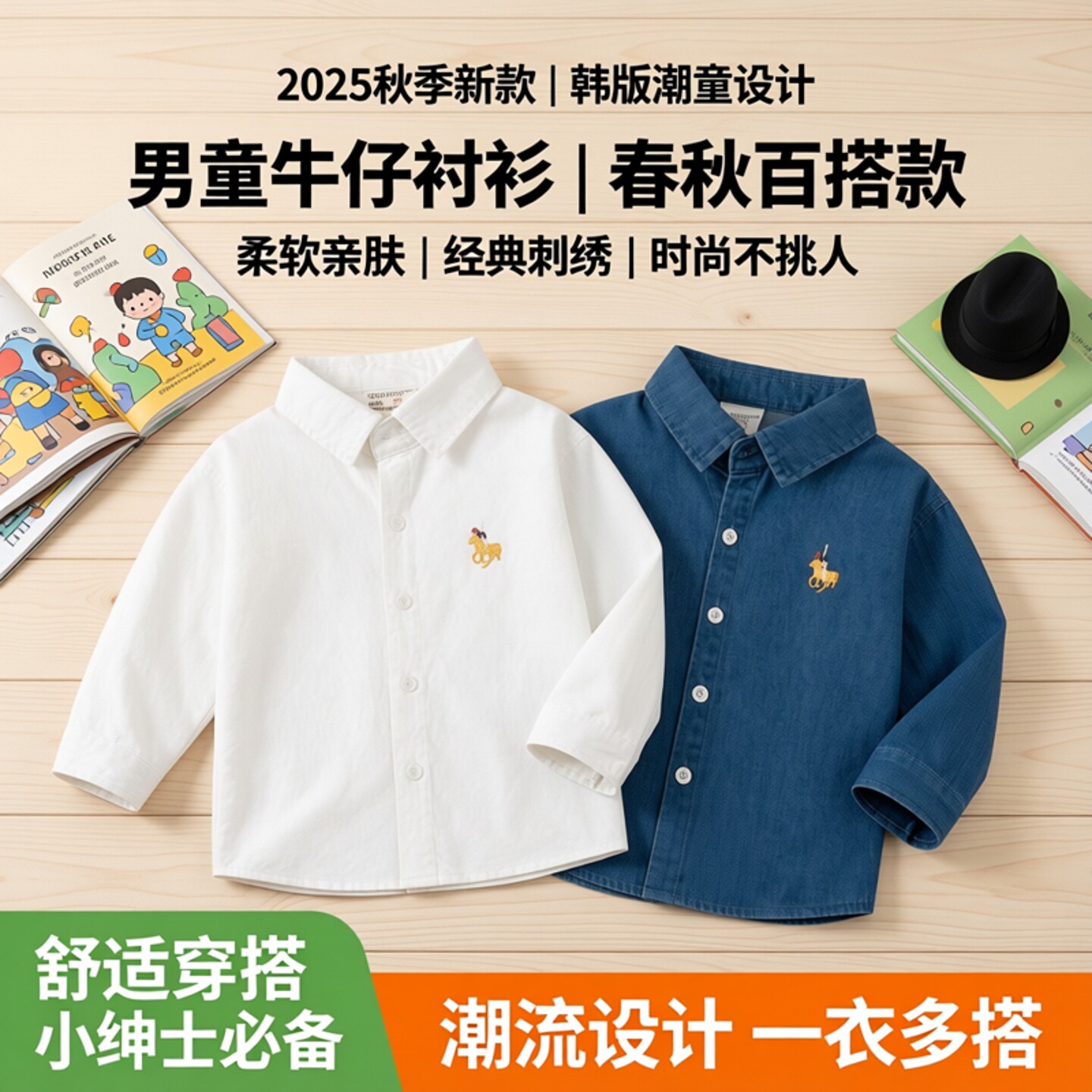 男童牛仔衬衫童装秋季新款春秋宝宝长袖衬衫韩版儿童上衣百搭潮