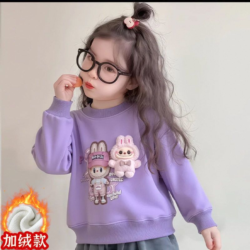 女童秋冬加绒印花卫衣儿童学生