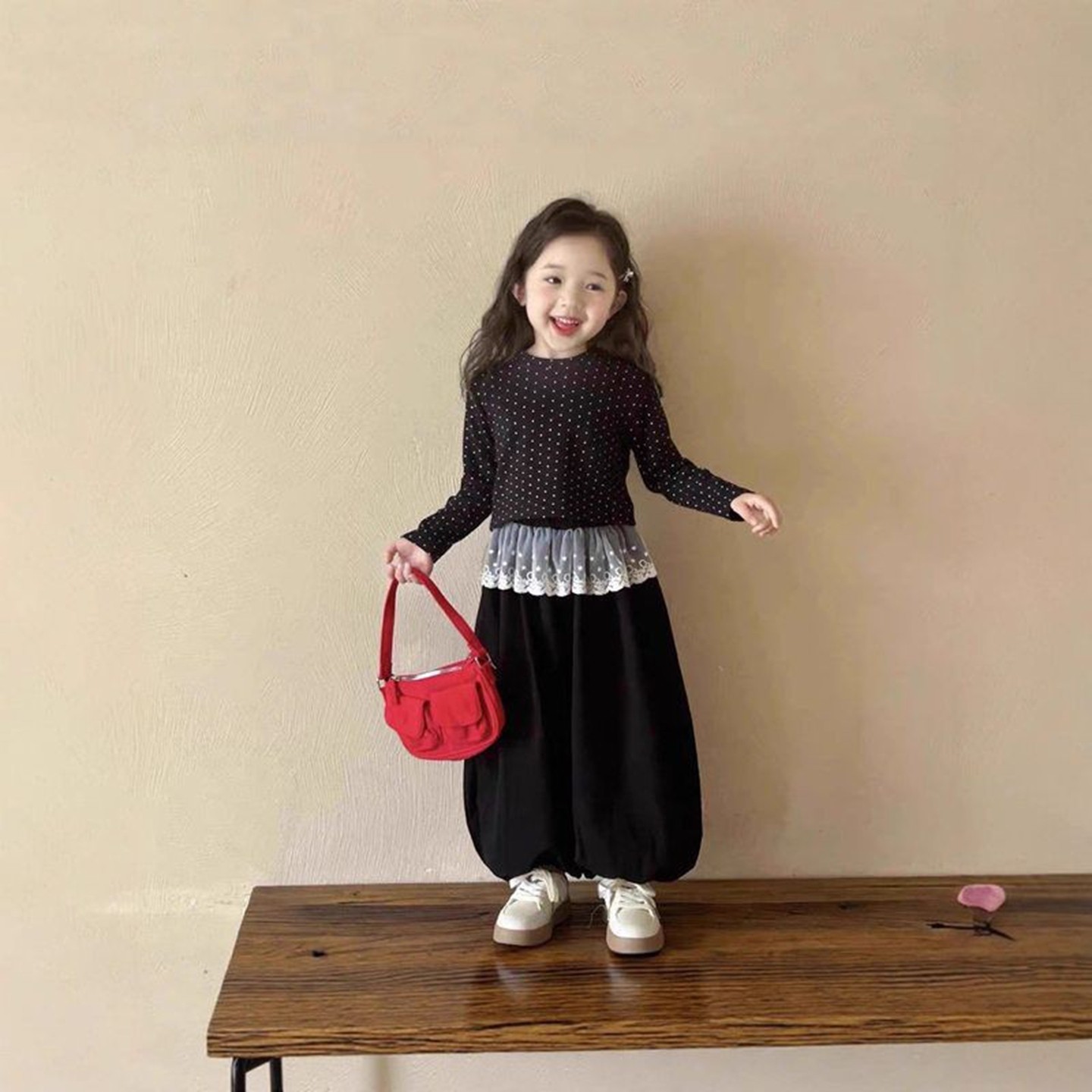 新款女童2025秋季儿童洋气波点打底衫蕾丝花边阔腿裤两件套现货,童装/婴儿装/亲子装,套装,淘宝优惠券,粉丝福利购,淘宝优惠卷