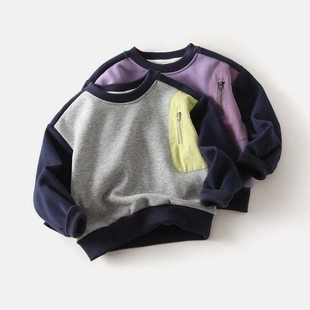 卫衣时尚 男童加绒卫衣韩版 儿童拼袖 2025秋冬新款 加厚保暖上衣 童装