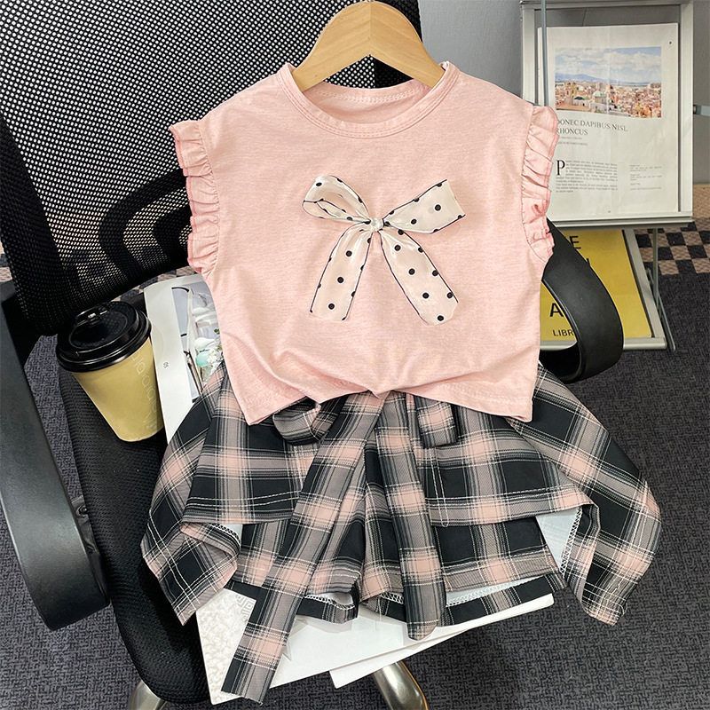 夏季童装女童新款格子半身裙套装