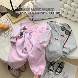 親子運動休閑衛(wèi)衣套裝 棉質(zhì)洋氣韓版 春季 兒童套裝 刺繡男百搭女童