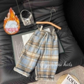 韩版 加绒加厚童装 女童亲子装 加绒加厚韩系格子直筒裤 休闲舒 秋冬季