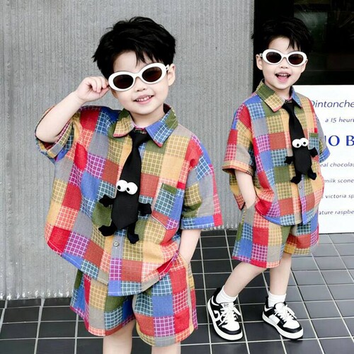 男童彩格套装夏季26新款痞帅炸街