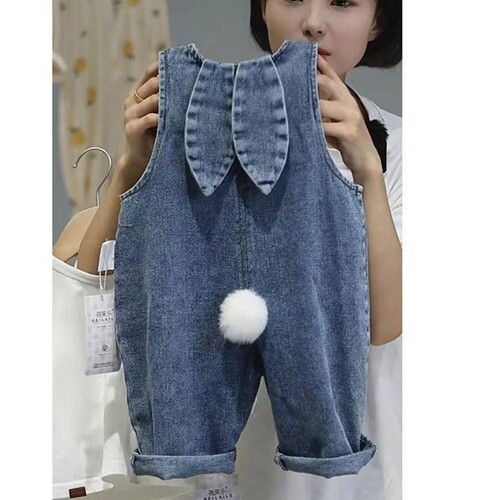 春季儿童牛仔背带裤春秋兔子耳朵