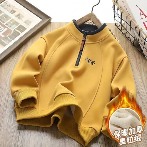 儿童慕斯绒卫衣男女童加绒防风