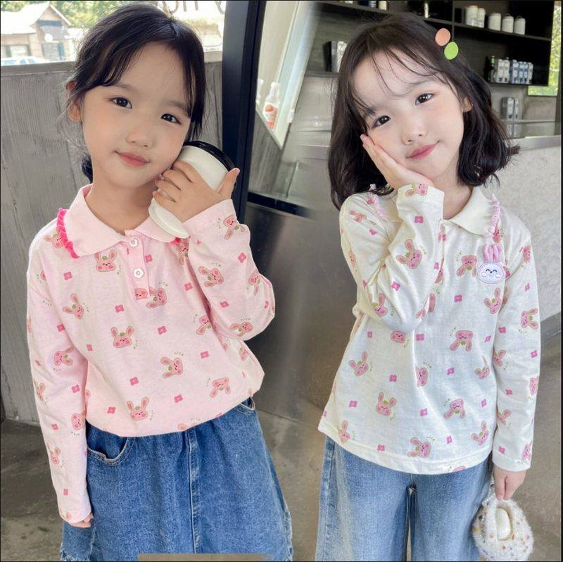 女童花边2025春季上衣Polo领长袖小女孩粉色打底衫潮荷叶边儿童款,童装/婴儿装/亲子装,儿童POLO衫,淘宝优惠券,粉丝福利购,淘宝优惠卷