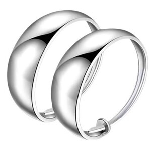 S990银饰品纯手工打造中老年人光面耳环防过敏耳圈送妈妈奶奶礼物