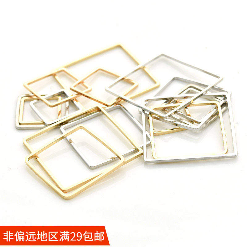 18K金DIY饰品黄铜环保电镀配件 手工几何正方形耳环耳夹边框吊坠
