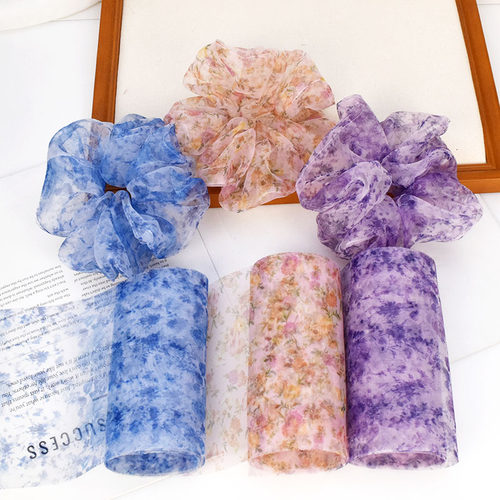 甜美彩色小碎花大肠发圈布条蓬松网纱布料 手工diy头饰品材料配件