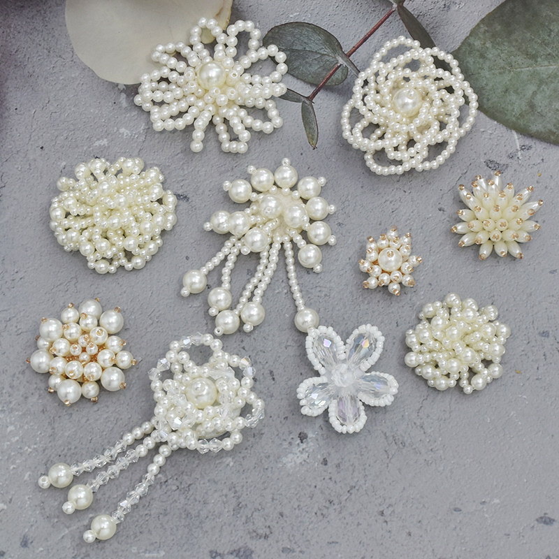 串珠米形珠花盘手工编织花朵  diy发饰胸针发箍一字发夹材料配件