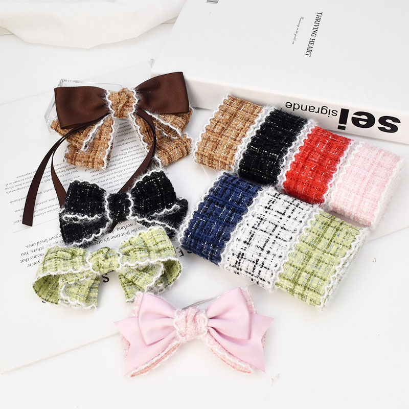 4厘米宽绒毛边花边小香风布艺丝带织带手工diy发饰蝴蝶结头饰材料