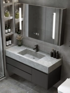 gương nhà tắm có tủ Light Luxury Nhà vệ sinh Tủ phòng tắm Rockboard Kết hợp hiện đại tối giản hiện đại Nội các Tủ gương Rửa mặt đều tủ kính nhà tắm tủ gương treo phòng tắm