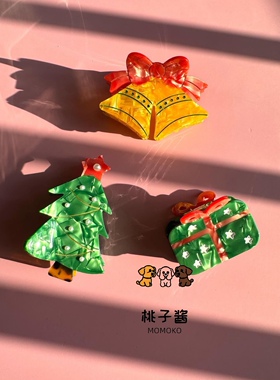 法国醋酸发夹镶珍珠醋酸圣诞树抓夹铃铛礼物盒子发夹后脑勺夹子