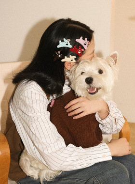 Tagi.《哈哈》haha小狗钻石亚克力无痕刘海边夹可爱动物发夹l