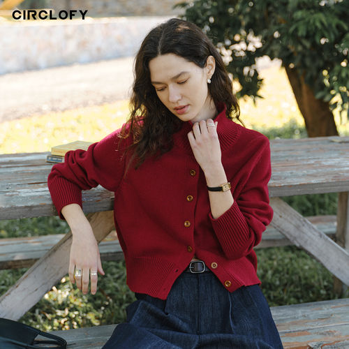 CIRCLOFY瑟夕 粗棒针复古羊毛针织开衫女上衣秋冬长袖毛衣打底衫