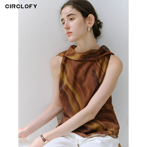 【汤曼妮粉丝专享】CIRCLOFY瑟夕 撞色印花飘带丝巾无袖吊带背心