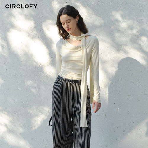 CIRCLOFY瑟夕 原创设计感百搭休闲法式飘带显瘦亲肤宽松长袖T恤女